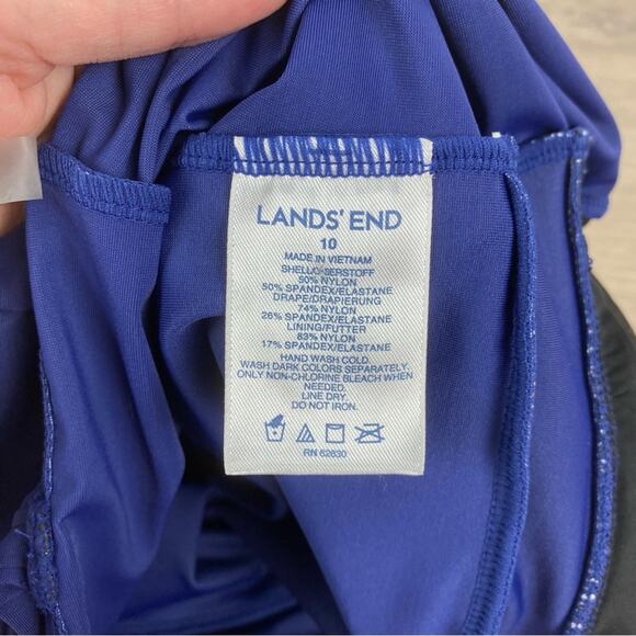 Lands End Blue Floral Slendersuit Grecian Tummy Control One Piece Swimsuit Sz.10 - Picture 9 of 16